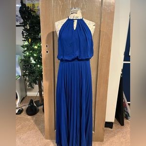 Women’s high neck, floor length cobalt blue dress